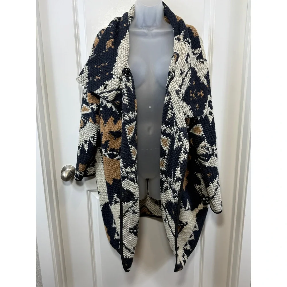 Carre Noir Womens Large Wool Blend Southwestern Wrap Cardigan Coat‎ Aztec Tribal